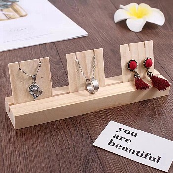 1-Slot Wooden Earring Display Card Stands, Jewelry Organizer Holder with Earring Display Cards, for Earring, pendant Necklace Storage, Wheat, Finish Product: 21.9x4x6.8cm, Hole: 1.8mm