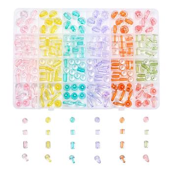 Transparent Acrylic Beads, Column & Round & Teardrop & Cube, Mixed Color, 276pcs/box