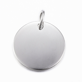 Smooth Surface 304 Stainless Steel Pendants, Flat Round, Stamping Blank Tags, Stainless Steel Color, 20x1.5mm, Hole: 4mm