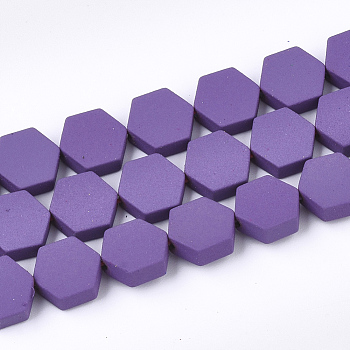 Spray Painted Non-magnetic Synthetic Hematite Beads Strands, Hexagon, Dark Orchid, 8.5x8x3mm, Hole: 1mm, about 45pcs/strand, 15.7 inch