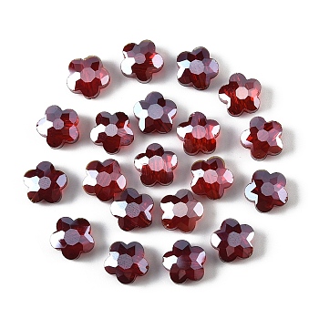 20Pcs Transparent Electroplate Glass Beads, Flower, AB Color, Faceted, Crimson, 9.5x10x5mm, Hole: 1.2mm