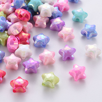 Opaque Acrylic Beads, Dyed, AB Color, Faceted, Star, Mixed Color, 10x11x7mm, Hole: 2mm, about 1350pcs/500g