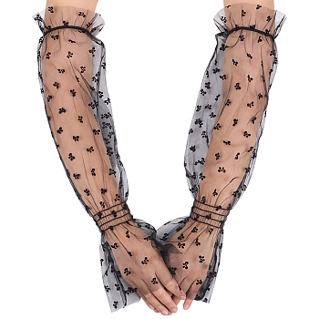 Outdoor Cycling Polyester Lace Sleeves, Sun Protection Sleeves, Butterfly Pattern, Black, 521x140x2mm