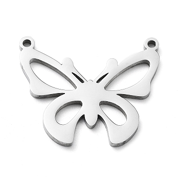 304 Stainless Steel Pendants, Laser Cut, Butterfly Charm, Stainless Steel Color, 18x21x1mm, Hole: 1.2mm