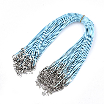 Waxed Cord Necklace Making, with Zinc Alloy Lobster Clasps, Platinum, Light Sky Blue, 17.8 inch~18 inch(45.5~46cm), 2mm