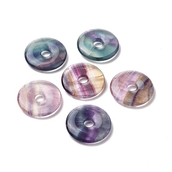 Natural Fluorite Pendants, Donut/Pi Disc, 30x5.5mm, Hole: 6.5mm