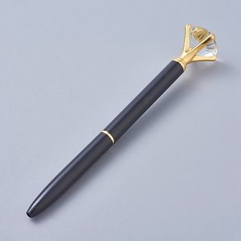 Big Diamond Pen, Rhinestones Crystal Metal Ballpoint Pens, Turn Retractable Black Ink Ballpoint Pen, Stylish Office Supplies, Black, 14x0.85cm