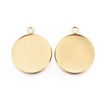 Rack Plating 304 Stainless Steel Pendant Cabochon Settings, Plain Edge Bezel Cups, Flat Round, Real 24K Gold Plated, Tray: 25mm, 31x27x2mm, Hole: 3mm