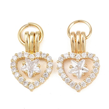 Brass Micro Pave Clear Cubic Zirconia Pendants, Heart Charms, Golden, 18.5x13x5.5mm, Hole: 5.6mm