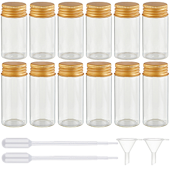 Round Glass Storage Containers for Cosmetic, Candles, Candies, with Aluminium Screw Top Lid, Plastic Funnel Hopper & Transfer Pipettes, Clear, 3x6.1~7.1cm, Capacity: 25ml(0.84 fl. oz)~30ml(1.01 fl. oz), 14pcs