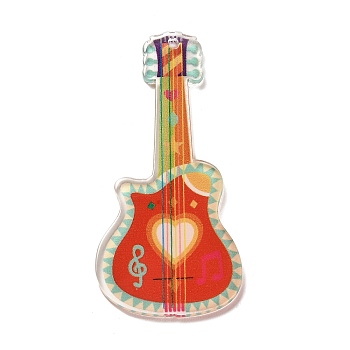 Instrument Theme Translucent Resin Big Pendants, Colorful Guitar Charms, Heart, 54x26.5x2mm, Hole: 1.8mm