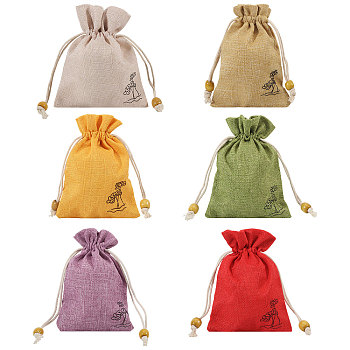 24Pcs 6 Colors Flower Printed Cloth Drawstring Bags, Sachet Pouches, Rectangle, Mixed Color, 14x10x0.55cm, 4pcs/color