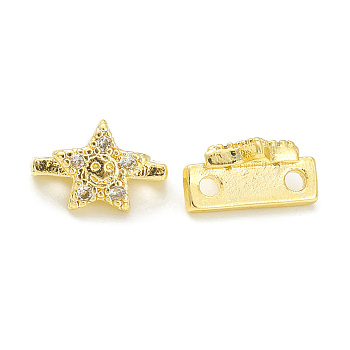 Rack Plating Brass Pave Cubic Zirconia Slide Charms, Cadmium Free & Lead Free, Long-Lasting Plated, Star with Smiling Face Pattern, Real 18K Gold Plated, 7x10x5mm, Hole: 1.4mm