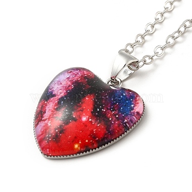 Glass Heart with Cloud Pendant Necklace(NJEW-H165-01H)-2