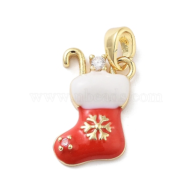 Real 18K Gold Plated Clear Christmas Socking Brass+Cubic Zirconia+Enamel Pendants