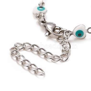 Coeur en émail avec bracelet chaînes à maillons mauvais œil(BJEW-P271-06P)-4