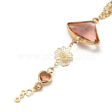 Faceted Fan & Heart Glass Pendant Necklaces(NJEW-R263-24G)-2