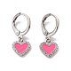 Boucles d'oreilles pendantes en forme de cœur avec zircone cubique transparente et émail rose(EJEW-C030-11P)-1
