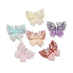 Two Tone Opaque Resin Pendants, Butterfly Charm, with Platinum Iron Loop & Glitter Powder, Mixed Color, 23.5x28x15mm, Hole: 2mm(RE-CBAF5B0-01)