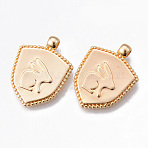 Brass Pendants, Nickel Free, Shield with Rabbit, Golden, 23.5x18x2mm, Hole: 2mm(KK-N232-185G-NF)