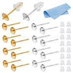 10Pairs 925 Sterling Silver Stud Earring Finding with 50Pcs Plastic Ear Nuts with 1Pc Suede Fabric Square Silver Polishing Cloth, Mixed Color, 4~78.5x4~78.5mm, Inner Diameter: 3.7mm(FIND-DC0006-45)