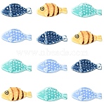 12Pcs 4 Colors Handmade Porcelain Beads, Fish, Famille Rose Porcelain, Mixed Color, 29~29.5x13~14x5.5mm, Hole: 2mm, 3pcs/color(PORC-CJ0001-54)