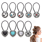 9Pcs Nylon Hair Ties, with Alloy & Plastic Imitation Turquoise, Mixed Color, 95mm(OHAR-PH00013)