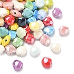 Handmade Porcelain Beads, Shell Shape, Bright Glazed Porcelain, Mixed Color, 9.5x11.5x6.5mm, Hole: 1.8~2mm(PORC-C009-03)