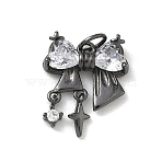 Brass Micro Pave Clear Cubic Zirconia Pendants, Bowknot Charms, Rack Plating ,Long-Lasting Plated, Lead Free & Cadmium Free, Gunmetal, 17x14x4mm, Hole: 4mm(CU-CBA9FFD-03B)