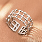 304 Stainless Steel Cuff Rings, Stainless Steel Color, Rectangle, Inner Diameter: 15~20mm(FS-WGFBCF4-02)