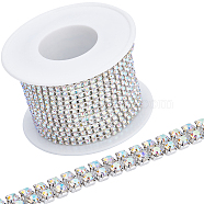 Silver Iron Rhinestone Strass Chains, Double Rows Rhinestone Cup Chain, with Spool, Crystal AB, 4.5x2.5mm, about 14.76 Feet(4.5m)/Roll(CH-WH0009-04S-02)