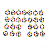 Round Rocailles Beads Pendant, Craft Acrylic Horizontal Hole Letter Beads, Flower, Colorful, 15x12.5x4mm, Hole: 2.8mm, 26pcs/set(PALLOY-JF00866)