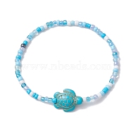 Glass with Dyed Synthetic Turquoise Beaded Stretch Bracelets, Tortoise, Turquoise, Inner Diameter: 2-3/8 inch(6cm)(BJEW-JB11031-02)