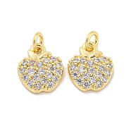 Brass Micro Pave Clear Cubic Zirconia Charms, Apple, Golden, 11x9.5x2.5mm, Hole: 2.5mm(KK-Z044-24G)