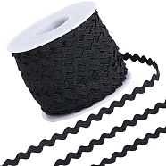 Polyester Wavy Fringe Trim, Wave Bending Lace Ribbon, for Clothes Sewing and Art Craft Decoration, Black, 1/8 inch(3mm), about 25 yards(OCOR-GF0003-44A-01)