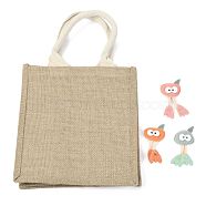 Jute Tote Bags Soft Cotton Handles Laminated Interior, with Cloth Ostrich Decoration and Handles, for Embroidery DIY Art Crafts, Reusable Grocery Bag Shopping Tote Bag, Dark Khaki, 35cm, 23x21x15.5cm, Fold: 23x21x1.3cm(ABAG-F003-05)