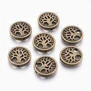 Tibetan Style Alloy Beads, Flat Round with Tree, Cadmium Free & Nickel Free & Lead Free, Antique Bronze, 18x4mm, Hole: 1.5mm, about 265pcs/1000g(TIBEB-Q067-26AB-NR)