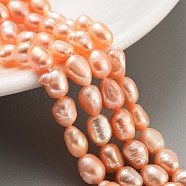 Natural Cultured Freshwater Pearl Beads Strands, Two Sides Polished, Grade 3A+, Coral, 6~7mm, Hole: 0.6mm, about 23pcs/strand, 6.69''(17cm)(PEAR-P062-29B)