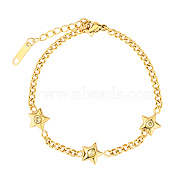 Star Micro Pave Zircon Charm Bracelet, Stainless Steel Curb Chain Bracelet for Women(EC4914-1)