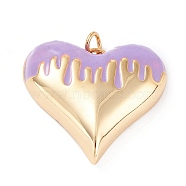 Brass Enamel Pendants, Real 18K Gold Plated, Long-Lasting Plated, Heart, Violet, 25.5x27x7mm, Hole: 3.4mm(KK-P201-24G-E)