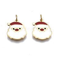 316 Surgical Stainless Steel Enamel Charms, with Jump Rings, for Christmas, Santa Claus, White, Real 14K Gold Plated, 13.5x11.5x1mm, Jump Ring: 3.8x0.6mm, 2.6mm inner diameter(X-STAS-S116-386G)