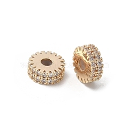 Brass Micro Pave Cubic Zirconia Daisy Spacer Beads, Round, Real 18K Gold Plated, 9.5x4mm, Hole: 1.6mm(KK-U052-32G-NF)