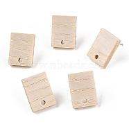 Ash Wood Stud Earring Findings, with 304 Stainless Steel Pin, Rectangle, 15.5x11.5mm, Hole: 1.8mm, Pin: 0.7mm(EJEW-N017-011I)