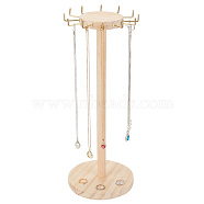 Round Wood Jewelry Necklace Display Organizer Hanging Tower Rack, with Golden Tone Zinc Alloy Hooks, for Necklaces, Bracelets Storage, Bisque, Finish Product: 15.1x41cm(NDIS-WH0017-04)
