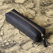 Rectangle Leather Pen Bags, Zipper Pen Bags, with Alloy Findings, Study Supplies, Black, 70x190x50mm(AJEW-WH20001-27B-01)