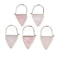 Natural Rose Quartz Triangle Dangle Hoop Earrings, Brass Drop Earrings for Women, Light Gold, 43~45x23~26x3.5mm, Pin: 0.8mm(G-S359-363I)