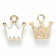 Alloy Enamel Charms, Crown, Light Gold, White, 12x11x2mm, Hole: 1.6mm(ENAM-S121-046A)