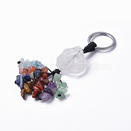 Natural Quartz Crystal Nugget with Mixed Gemstone Chips Tassel Keychains, with 304 Stainless Steel Ring Clasps, 9~10.5cm(KEYC-P012-02P-01)