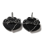Natural Obsidian Copper Wire Wrapped Pendants, Cloud Charms, Rack Plating, Platinum, 47~49x44.5~46x13~13.5mm, Hole: 6~7.5x4.5~5mm(G-K338-06P-07)