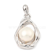 Rhodium Plated 925 Sterling Silver Pendants, with Natural Pearl Beads, Twist Teardrop Charms, with S925 Stamp, Real Platinum Plated, 20.5x14.5x7mm, Hole: 5x2.5mm(STER-Z003-04P)